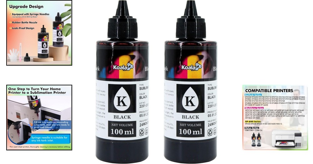 Refillable 200ML Black Ink for Koala Printers - Vivid Transfer Effects