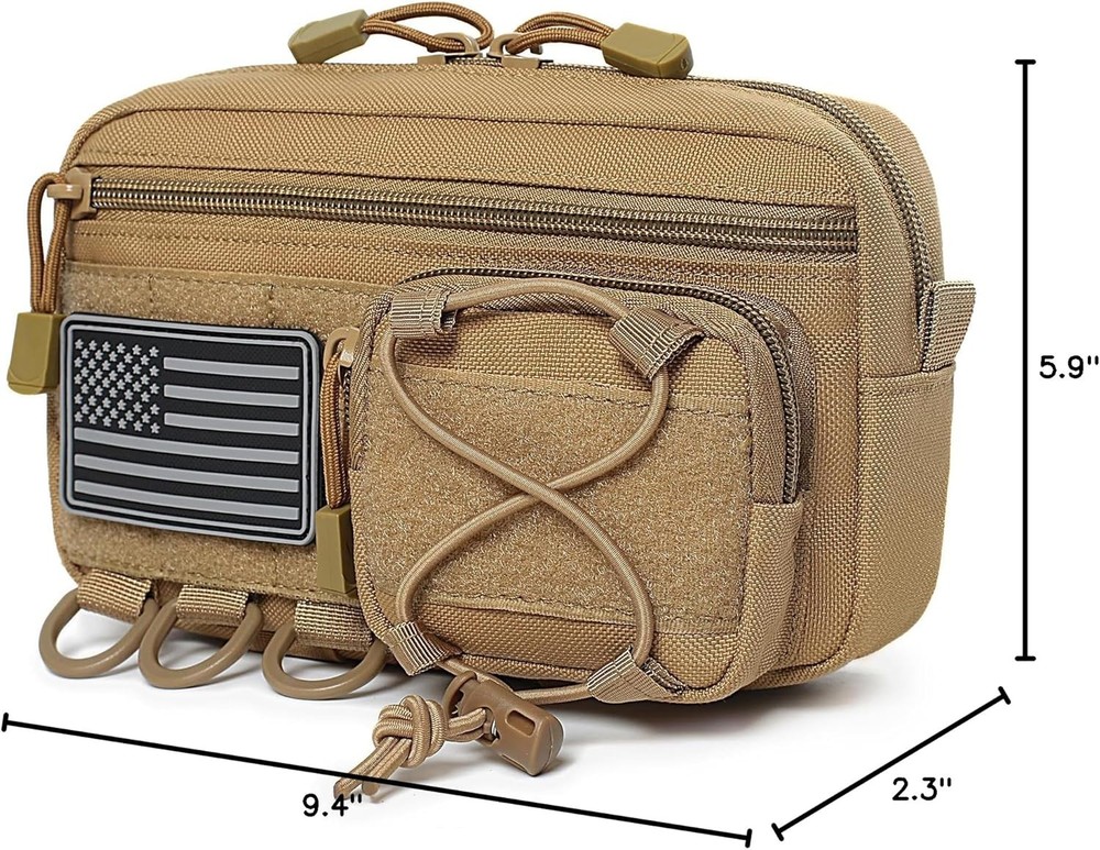 Tactical Molle Horizontal Admin Pouch with Front Drawstring Coyote Brown