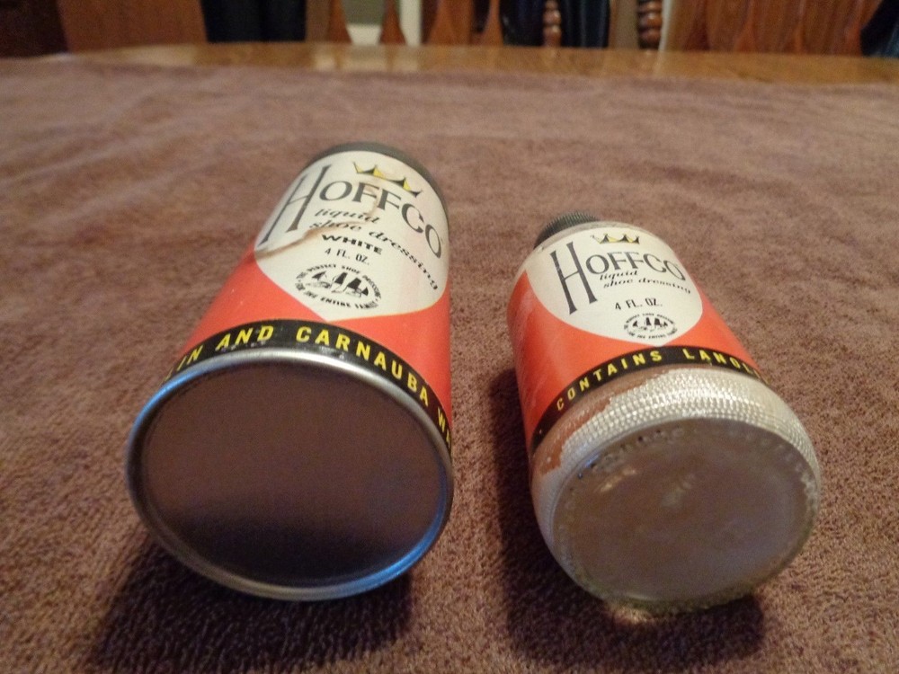 Hoffco Liquid Shoe Dressing Polish Can + Bottle Rough Vintage Unusable Prop