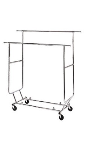 Clothing Rack Double Rail Bar Folding Collapsible Rolling Folds Adjustable