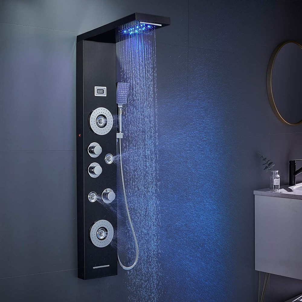 ELLO&ALLO Shower Panel Tower System LED Rainfall Waterfall Head Massage Jet