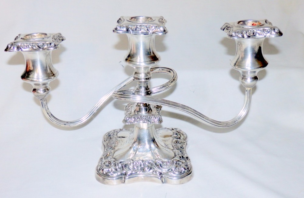 Three (3)  Arm Silver Plate Candelabra - Very Nice!