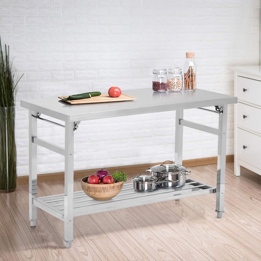 Work Table for Prep & Work, Heavy Duty Stainless Steel Folding Work Table