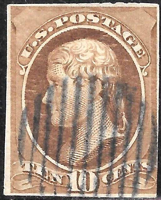 1870 US JEFFERSON CROPPED Sc#150 Unknown MUTE Cancel,USED