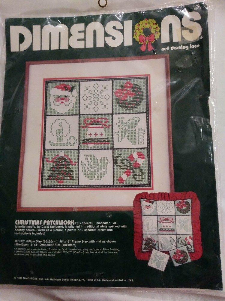 Dimensions Christmas Patchwork Net Darning Lace Kit - 1 Picture or 9 Ornaments