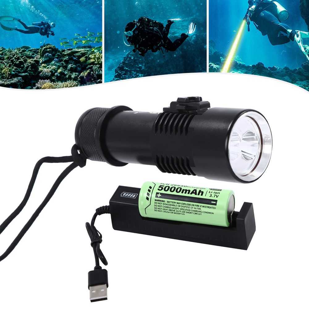 100m Underwater LED Scuba Dive Light Waterproof Rechargeable Diving Flashlight