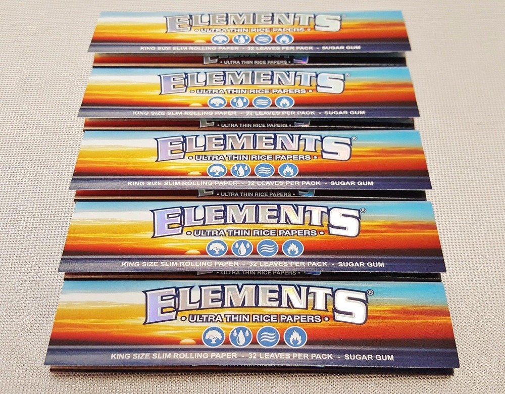 5 Packs Elements King Size Slim Rolling Papers 32 Per Pack Free Ship