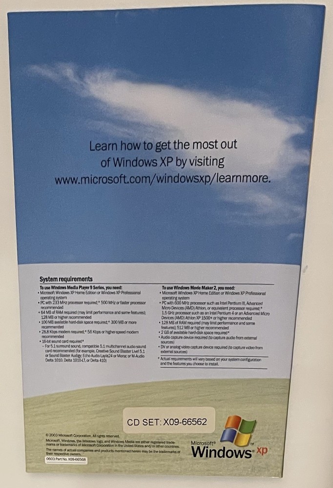 2002 Microsoft Windows Home Edition Operating System + Windows Media Player 9