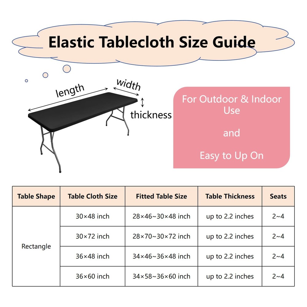 Elastic Rectangle Table Cloth, Reusable Polyester Fitted Stretch 6-Foot Windp...