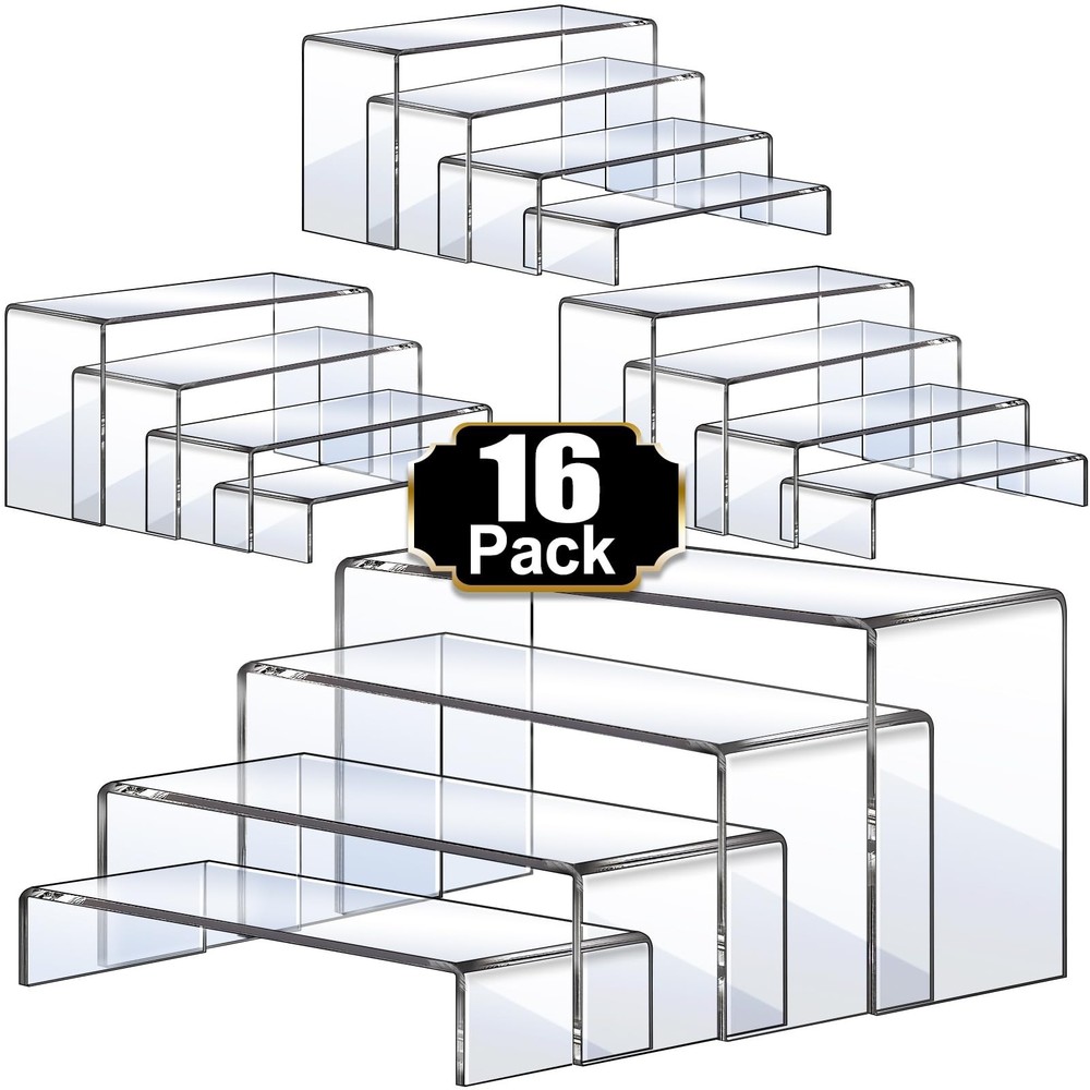 16 Pcs Acrylic Display Risers Set - Clear Rectangular Stands for Cupcakes, Shoes