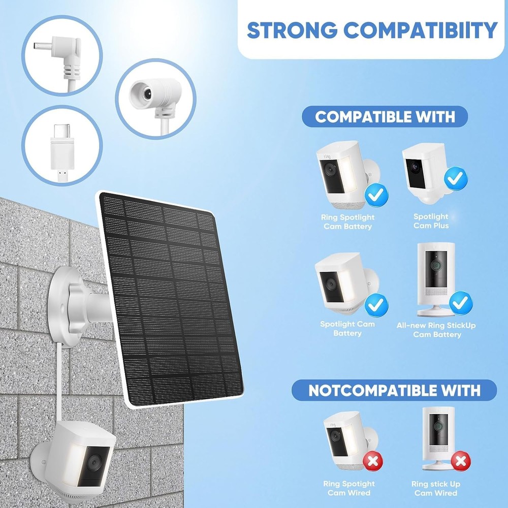 5W Solar Panel for Camera，Compatible with Spotlight Cam/Pro/Plus White