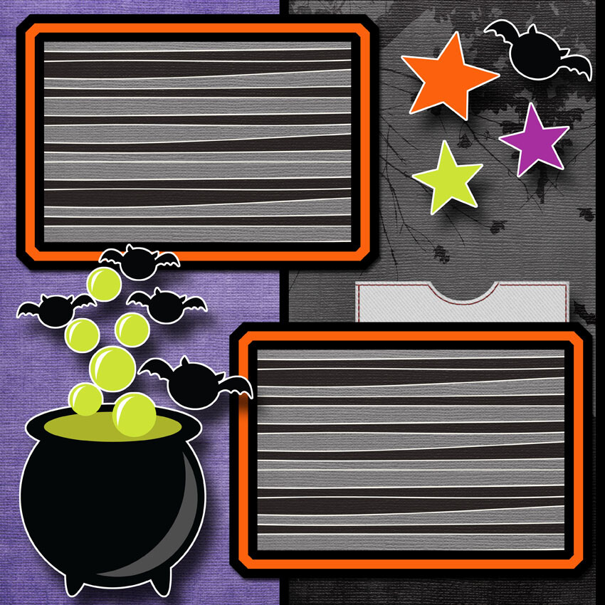 HALLOWEEN ~ WITCH CANDY 2 premade scrapbook pages paper printed Digiscrap A0267
