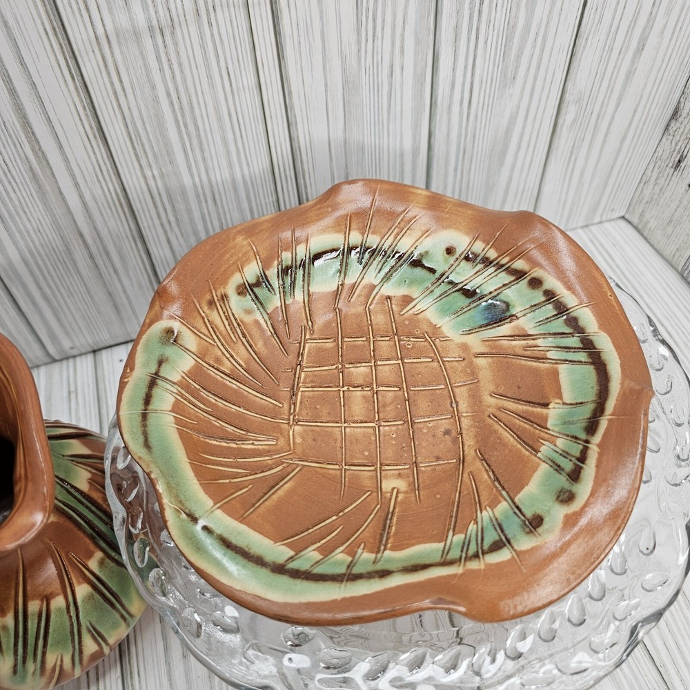 Art Studio Pottery Pitcher & Basin Twisted Handle Ruffled Basin Unique