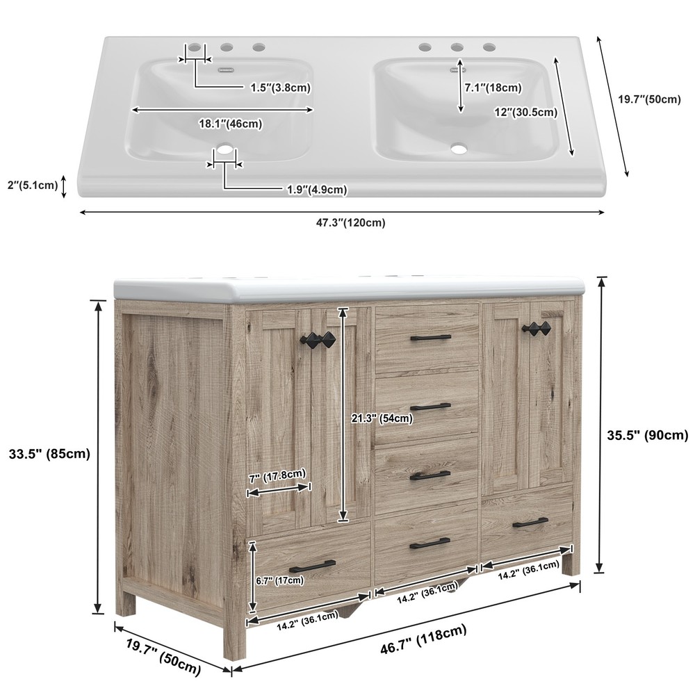 Modern Bathroom Vanity with Double Ceramic Sink Large Bathroom Vanity Cabinet