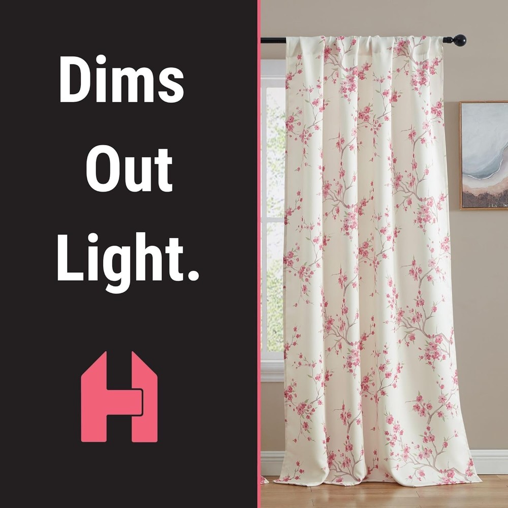 Jasmine Floral Patterned Window Rod Pocket Short Curtains Bedroom Light Blocking