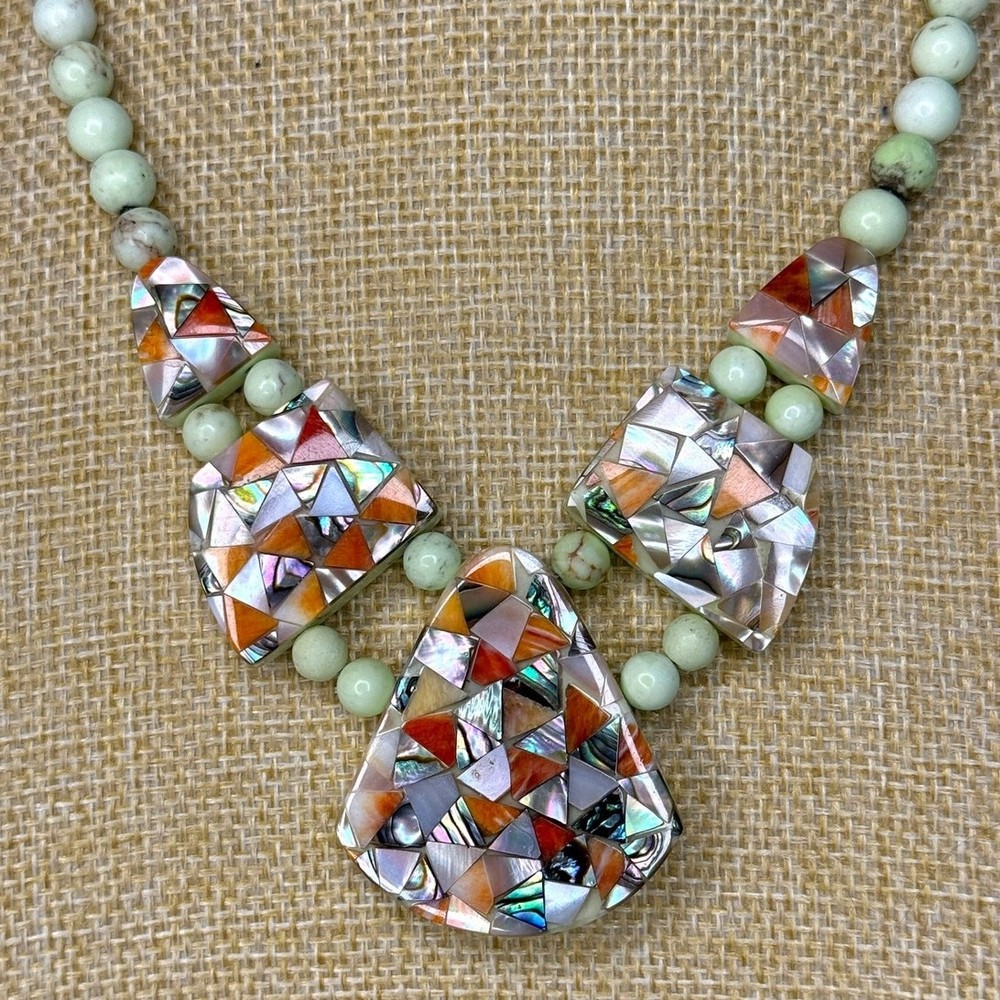 Boho Reversible Abalone Shell Citron Magnesite 925 Silver Necklace