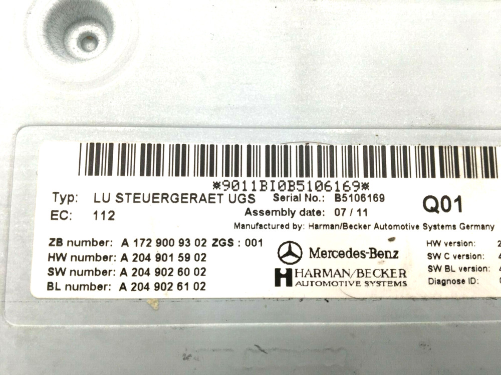 Mercedes Harman Becker Multimedia Control Unit A1729009302