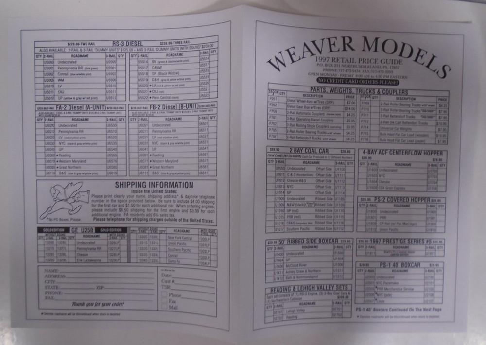 WEAVER QUALITY CRAFT MODELS 1997 CATALOG, PRICE GUIDE & INSERT