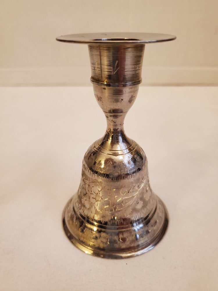 ANTIQUE INDIAN DINNER BELL/CANDLESTIK HOLDERS SET - PRE OWNED