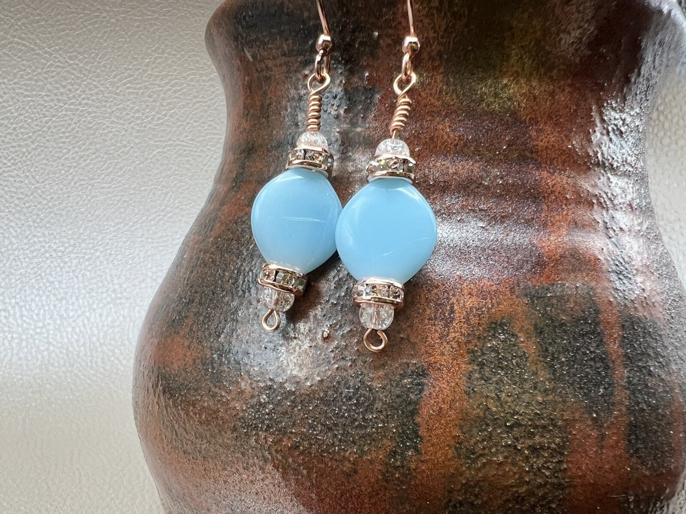 Handmade Copper finish light blue dangle earrings