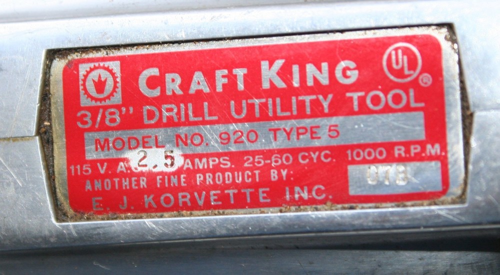 CRAFT KING # 920 3/8 DRILL EJ KORVETTS CLEAN SHAPE