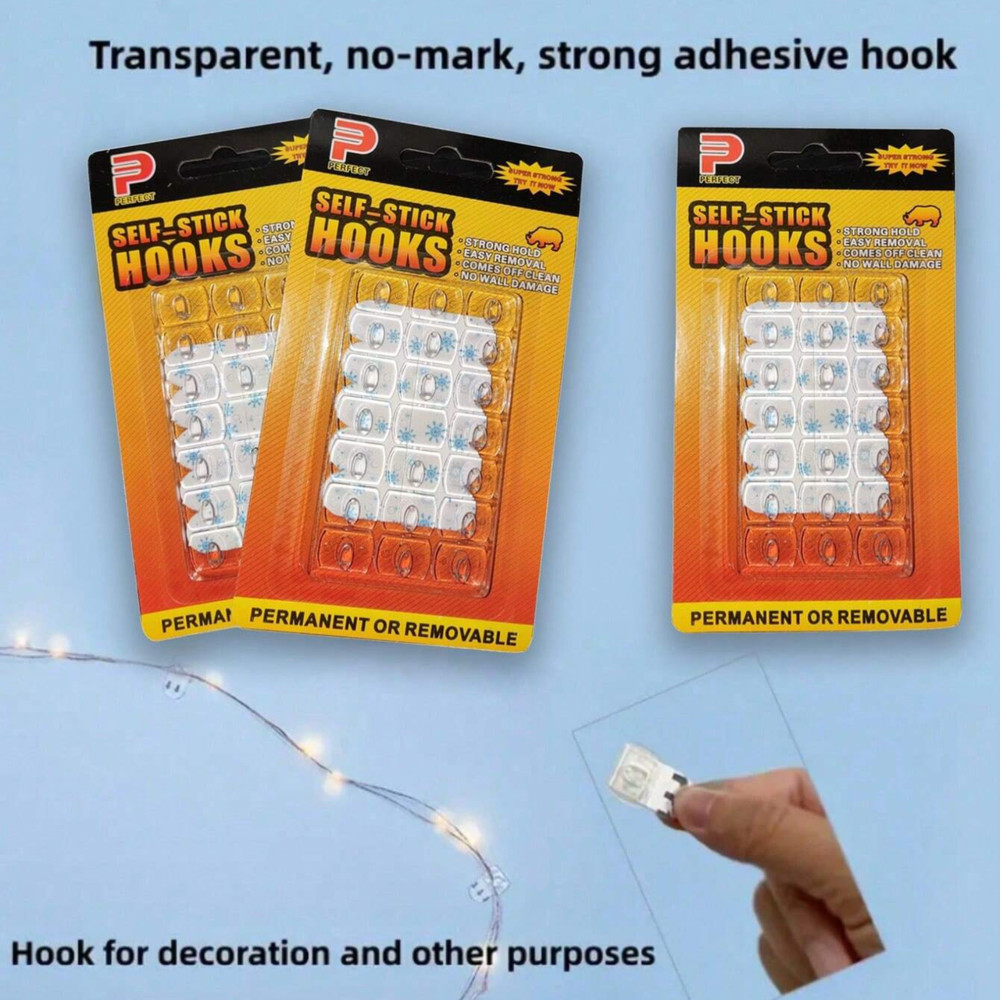 20pcs Mini Hook Self-Adhesive Detachable Traceless Decor Transparent Thread Hook