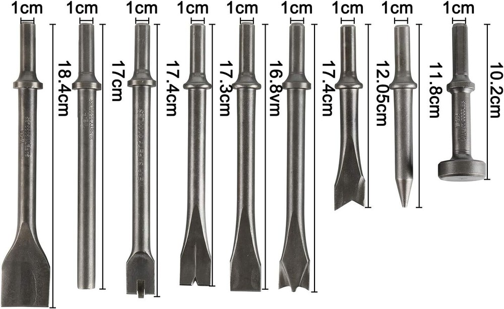 Precision Pneumatic Chisel Set: 9 Essential Bits for Concrete & Masonry Work