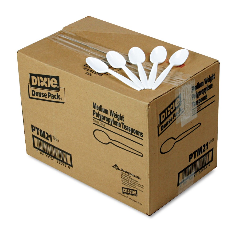 Dixie Plastic Cutlery, Mediumweight Teaspoons, White, 1,000/Carton