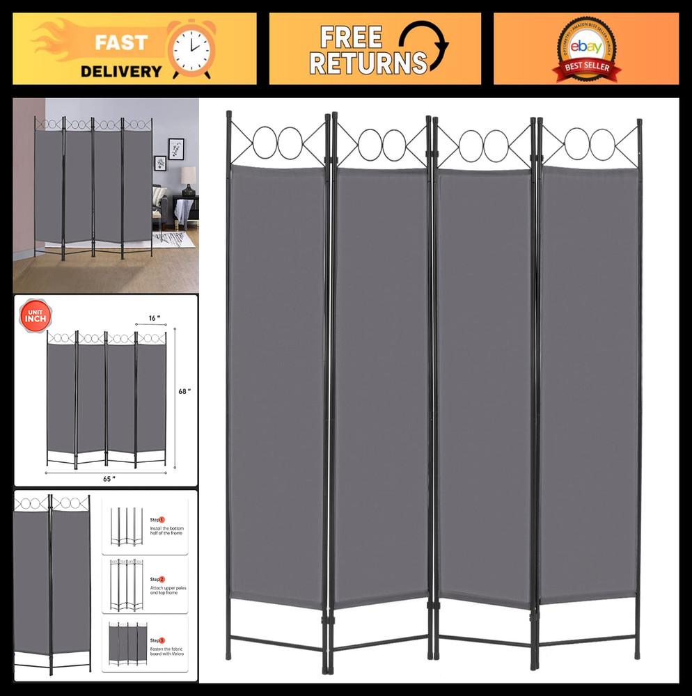 6FT Folding Room Divider - 4 Panel Freestanding Privacy Screen for Home Office,