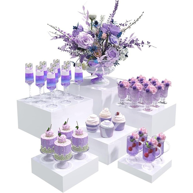 Acrylic Buffet Display Risers Set Stackable Cake Stand Organizers 6 Pieces New