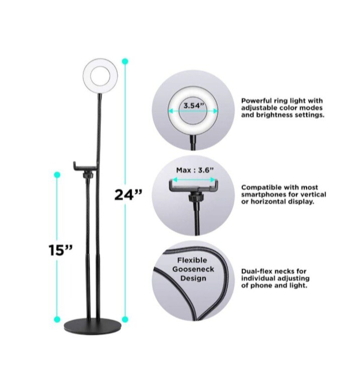 Merkury Desktop Selfie Studio Vlogging Ring Light Phone Holder with Remote.