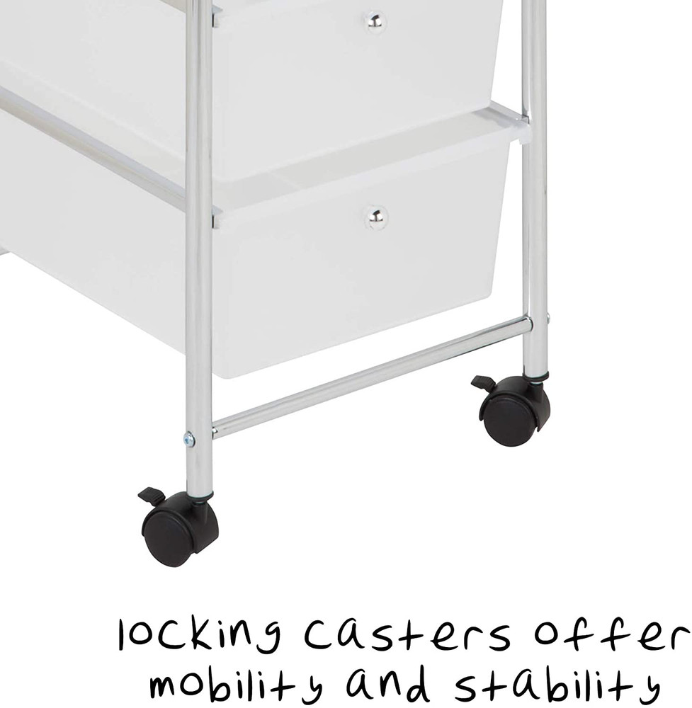 3-Drawer Plastic Storage Cart on Wheels,Silver