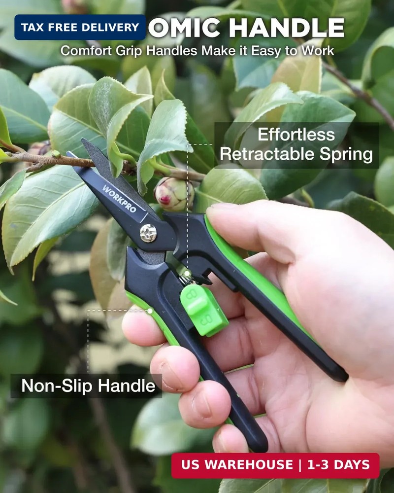 WORKPRO 6-Inch Pruning Shears, Sharp Gardening Scissors for Precise Cuts, High-C