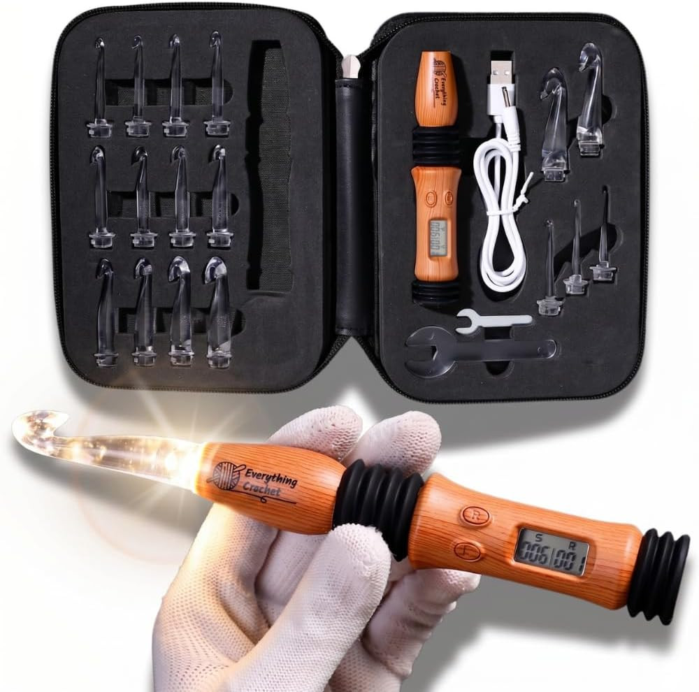 Vintage Counting Crochet Hook Set with Light & Counter 17 Size Interchangeable