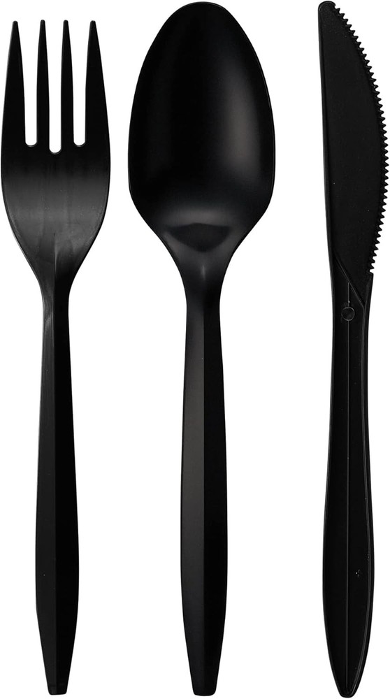 1,000 Plastic Disposable Cutlery Bulk Variety Pack Black Medium Weight Includes