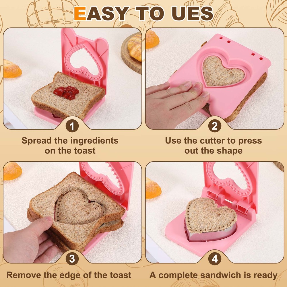 2 Pack Crustless Sandwich Cutter, Round/Square Apple(Red)