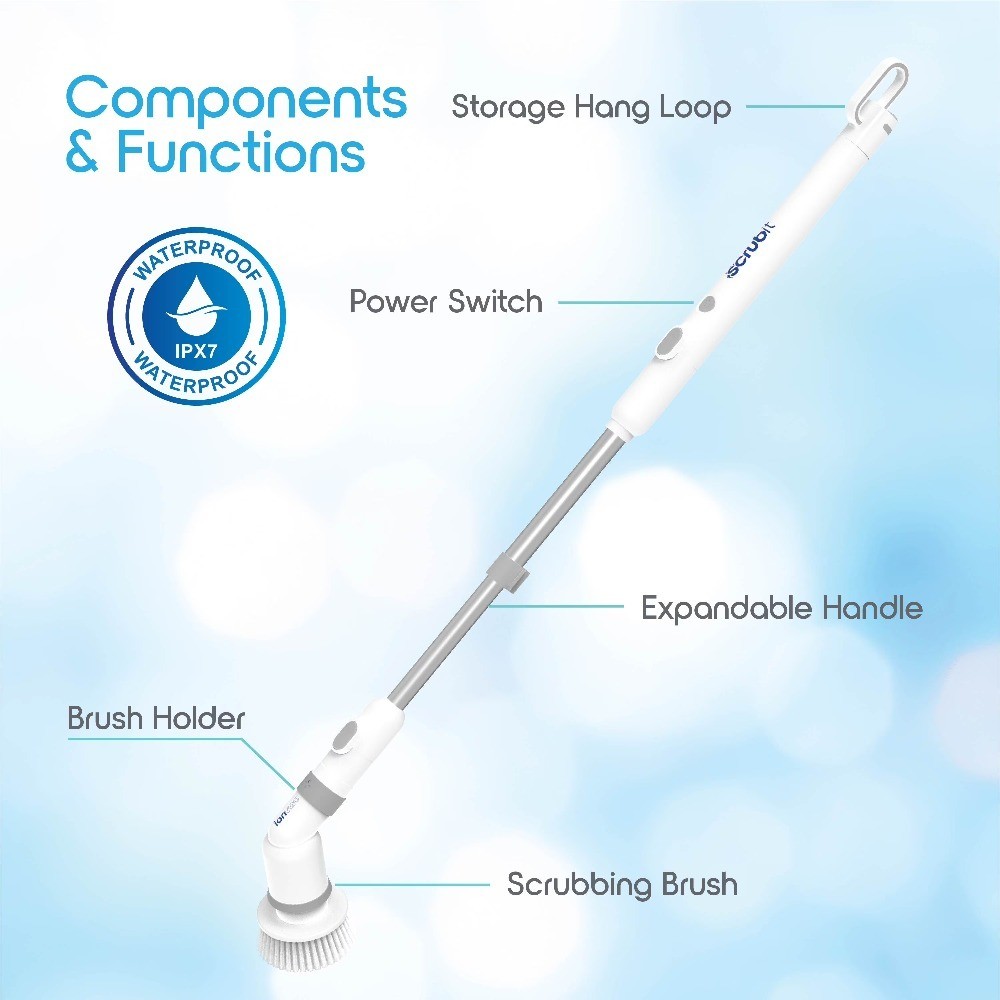 Rechargeable Cordless Electric Spin Scrubber Brush with 9 Replaceable Brush