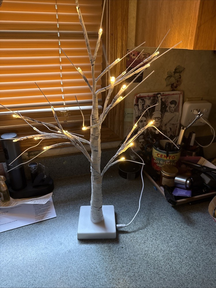 Lighted Tree, White Birch Tree with LED Lights, Prelit Artificial Tree with Time