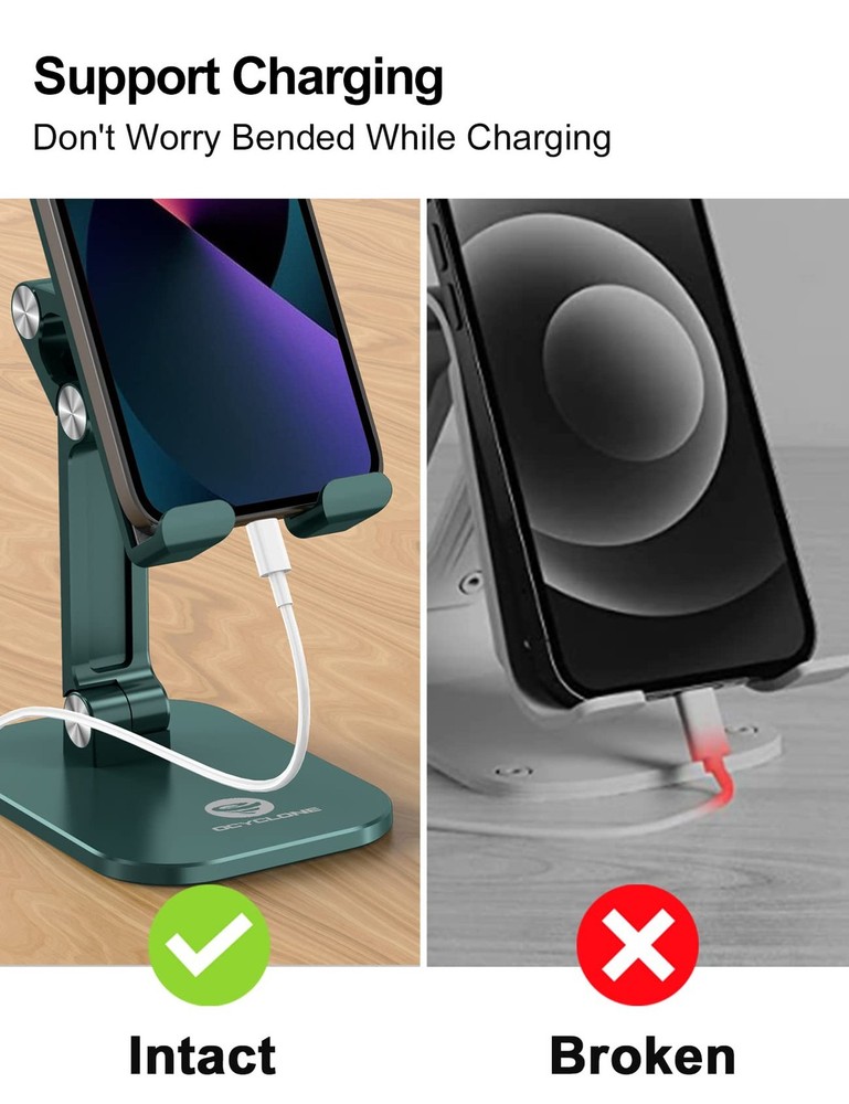 OCYCLONE Phone Stand, Adjustable Height and Angle Foldable Cell Green