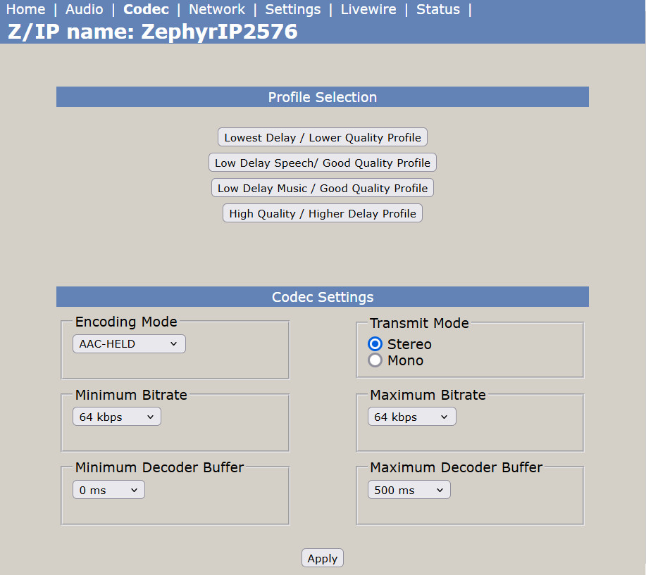 Telos Zephyr IP Audio Over IP AAC Codec Internet AES AoIP Transmission Endpoint