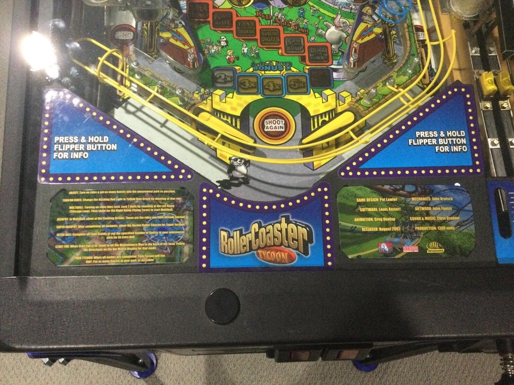Stern Rollercoaster Tycoon Pinball Custom Apron Instruction Cards