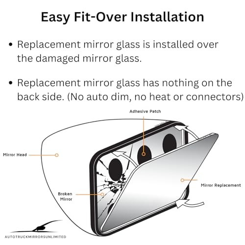 Passenger Side Mirror Replacement Glass + Adhesive Pads for 2017-2020 GMC