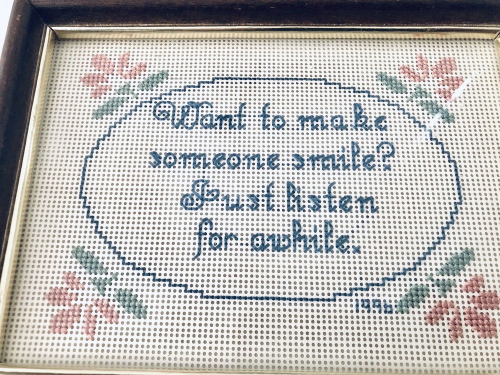 2 Beautiful Vintage Frame Handmade Needlepoint Canvas 7.5” X 6” 1996 Signed