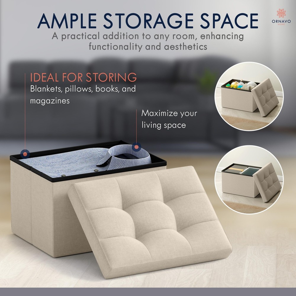 Otomana Rectangular Plegable De Lino Con Asiento De Lujo Color Beige