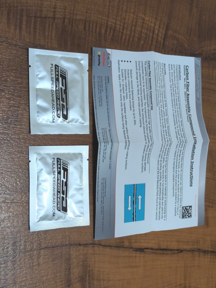 (2x) FSA Carbon Fiber Bicycle 🚴Assembly Compound/Paste 5g Individual Packets 🆕