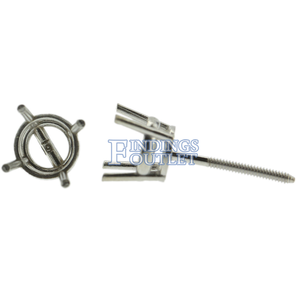 14k White Gold Round Stud Earring Mounting Setting Screw Back Post 4 Prong