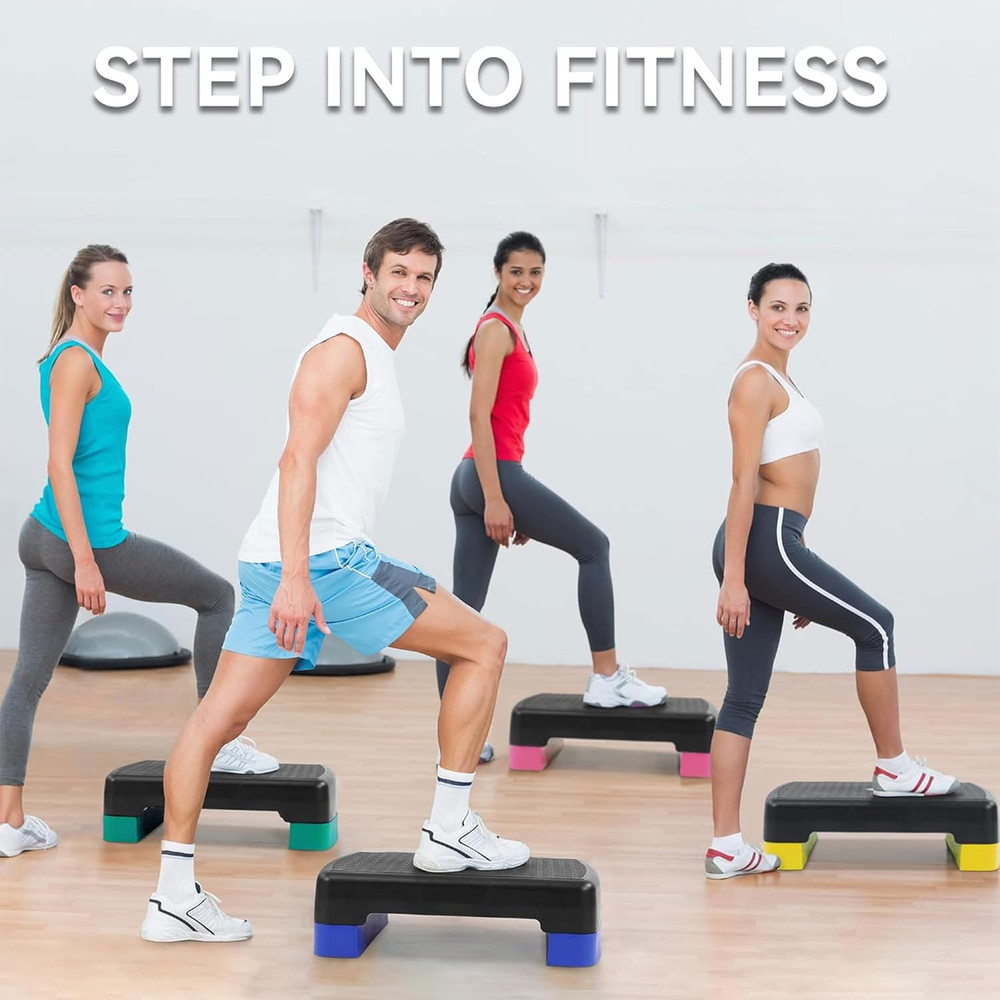 18" Workout Aerobic Stepper Step Platform with 2 Risers, Multiple Colors