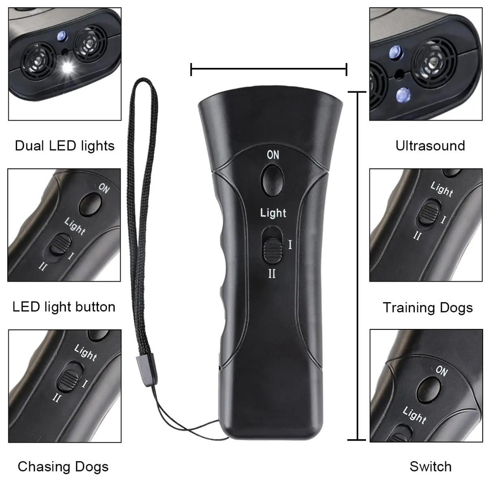 Ultrasonic Dog Repeller Anti Barking Device Trainer LED Flashlight Stop Barking