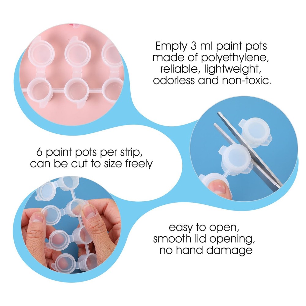 100 Strips 600 Pots Empty Paint Pots with Lids Mini Clear Paint Storage Conta...
