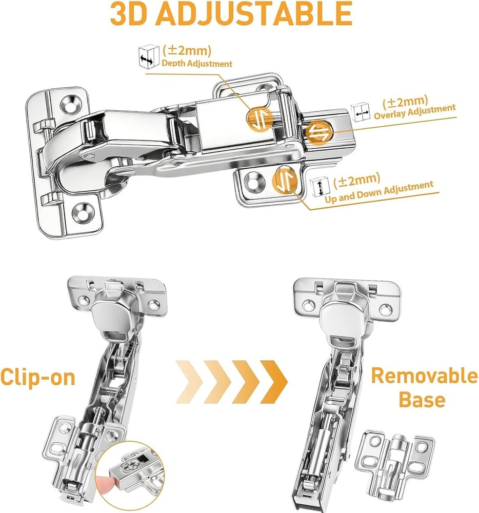 Adjustable 175° Soft-Close Hinges for Frameless Cabinets – 2 Pack, Easy Install
